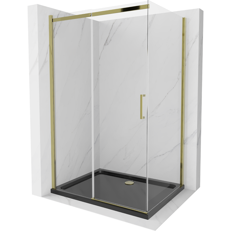 Mexen Omega cabină de duș culisantă 100 x 90 cm, transparentă, aurie + cădiță Flat, neagră - 825-100-090-50-00-4070G
