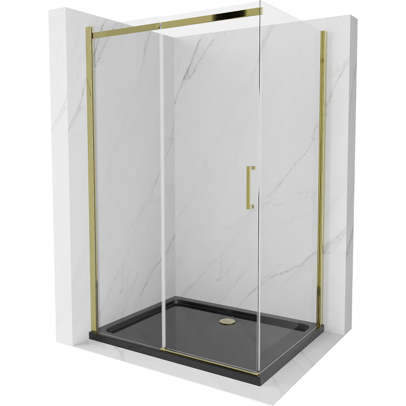 Mexen Omega cabina de duș glisantă 100 x 90 cm, transparentă, aurie + tavă Flat, neagră - 825-100-090-50-00-4070G