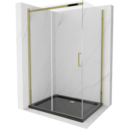 Mexen Omega elhúzható zuhanykabin 100 x 90 cm, átlátszó, arany + Flat zuhanytálca, fekete - 825-100-090-50-00-4070G
