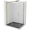 Mexen Omega cabină de duș culisantă 100 x 90 cm, transparentă, aurie + cădiță Flat, neagră - 825-100-090-50-00-4070G