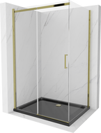 Mexen Omega cabină de duș extensibilă 100 x 90 cm, transparent, Aurie + cadă de duș Flat, Neagră - 825-100-090-50-00-4070G