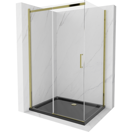 Mexen Omega 120 x 80 cm-es tolható zuhanykabin, átlátszó, arany + Flat, fekete zuhanytálca - 825-120-080-50-00-4070G