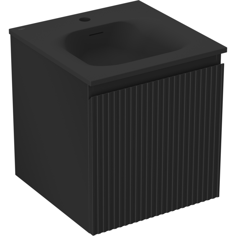 Mexen Rivel 45 cm-es fürdőszobai szekrény Vela mosdóval, 1 fiók, barázdált, fekete matt - 91A20-04547-1-BF71-W23M71