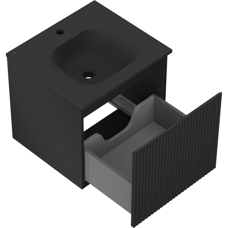 Mexen Rivel dulap de baie 50 cm cu chiuvetă Vela, 1 sertar, texturat, negru mat - 91A20-05047-1-BF71-W23M71