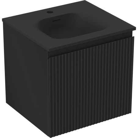 Mexen Rivel 50 cm-es fürdőszobai szekrény Vela mosdóval, 1 fiókos, bordázott, matt fekete - 91A20-05047-1-BF71-W23M71