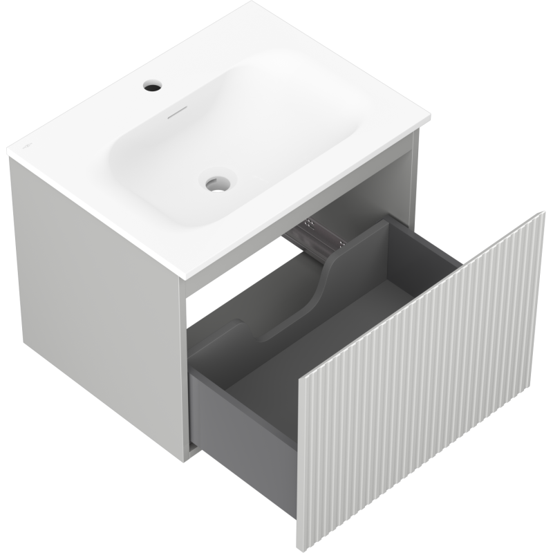 Mexen Rivel dulap de baie 60 cm cu chiuvetă Vela, 1 sertar, riflat, gri mat/alb mat - 91A20-06047-1-BF62-W23M01