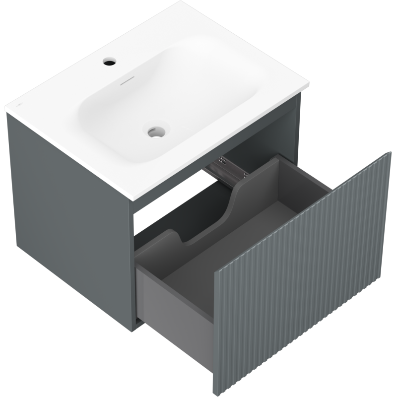Mexen Rivel dulap baie 60 cm cu lavoar Vela, 1 sertar, canelat, grafit mat/alb mat - 91A20-06047-1-BF66-W23M01