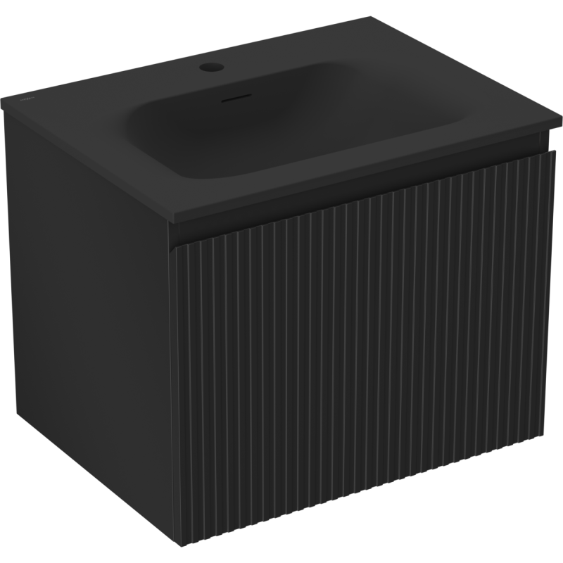 Mexen Rivel 60 cm-es fürdőszobai szekrény Vela mosdóval, 1 fiók, bordázott, fekete matt - 91A20-06047-1-BF71-W23M71