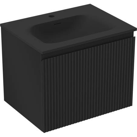 Mexen Rivel 60 cm-es fürdőszobaszekrény mosdóval Vela, 1 fiók, bordázott, fekete matt - 91A20-06047-1-BF71-W23M71