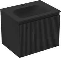 Mexen Rivel 60 cm-es fürdőszobai szekrény Vela mosdóval, 1 fiók, bordázott, fekete matt - 91A20-06047-1-BF71-W23M71