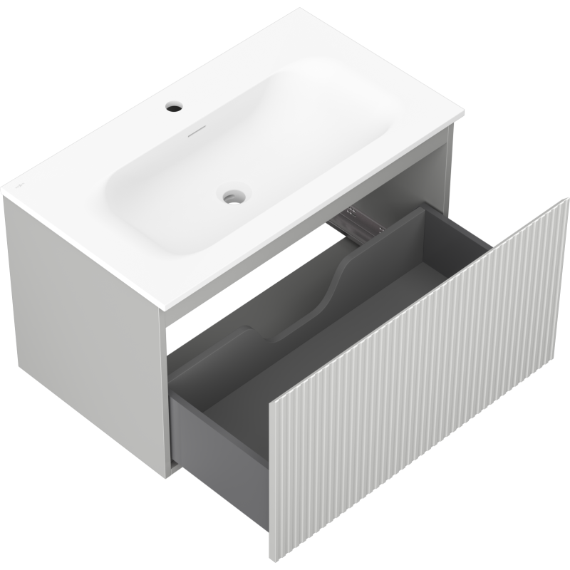 Mexen Rivel dulap baie 80 cm cu chiuvetă Vela, 1 sertar, canelat, gri mat/alb mat - 91A20-08047-1-BF62-W23M01