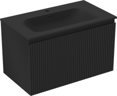 Dulap baie Mexen Rivel 80 cm cu lavoar Vela, 1 sertar, cu caneluri, negru mat - 91A20-08047-1-BF71-W23M71