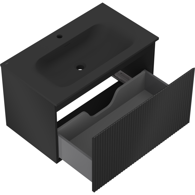 Mexen Rivel dulap baie 80 cm cu lavoar Vela, 1 sertar, canelat, negru mat - 91A20-08047-1-BF71-W23M71