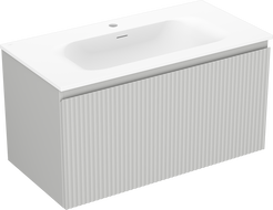 Mexen Rivel 90 cm-es fürdőszobaszekrény Vela mosdóval, 1 fiókos, bordázott, szürke matt/fehér matt - 91A20-09047-1-BF62-W23M01
