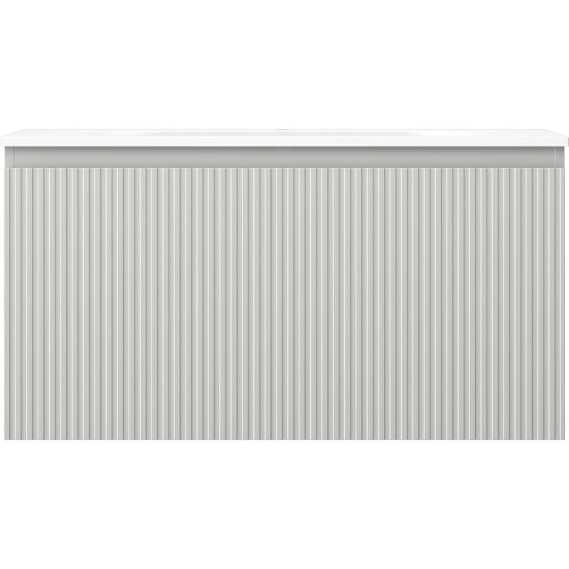 Mexen Rivel 90 cm-es fürdőszobaszekrény Vela mosdóval, 1 fiókos, bordázott, szürke matt/fehér matt - 91A20-09047-1-BF62-W23M01