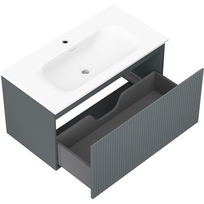 Mexen Rivel dulap baie 90 cm cu lavoar Vela, 1 sertar, șănțuit , grafit mat/alb mat - 91A20-09047-1-BF66-W23M01