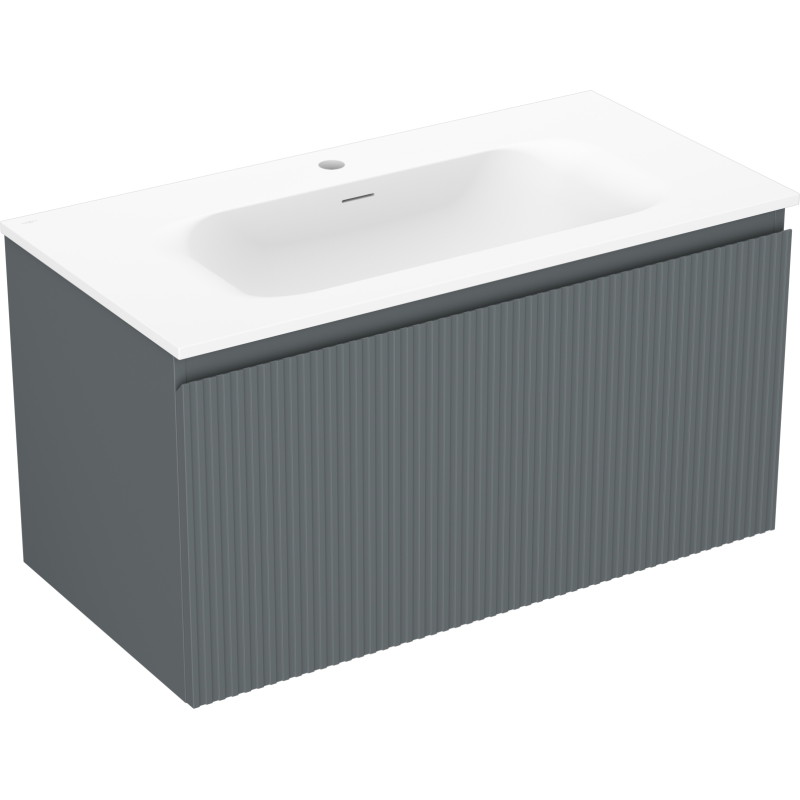 Mexen Rivel dulap baie 90 cm cu lavoar Vela, 1 sertar, șănțuit , grafit mat/alb mat - 91A20-09047-1-BF66-W23M01
