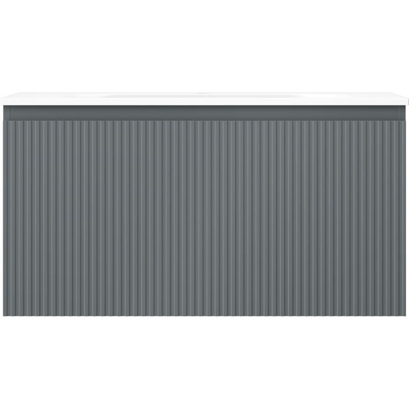 Mexen Rivel 90 cm-es fürdőszobai szekrény mosdóval Vela, 1 fiók, bordázott, grafit matt/fehér matt