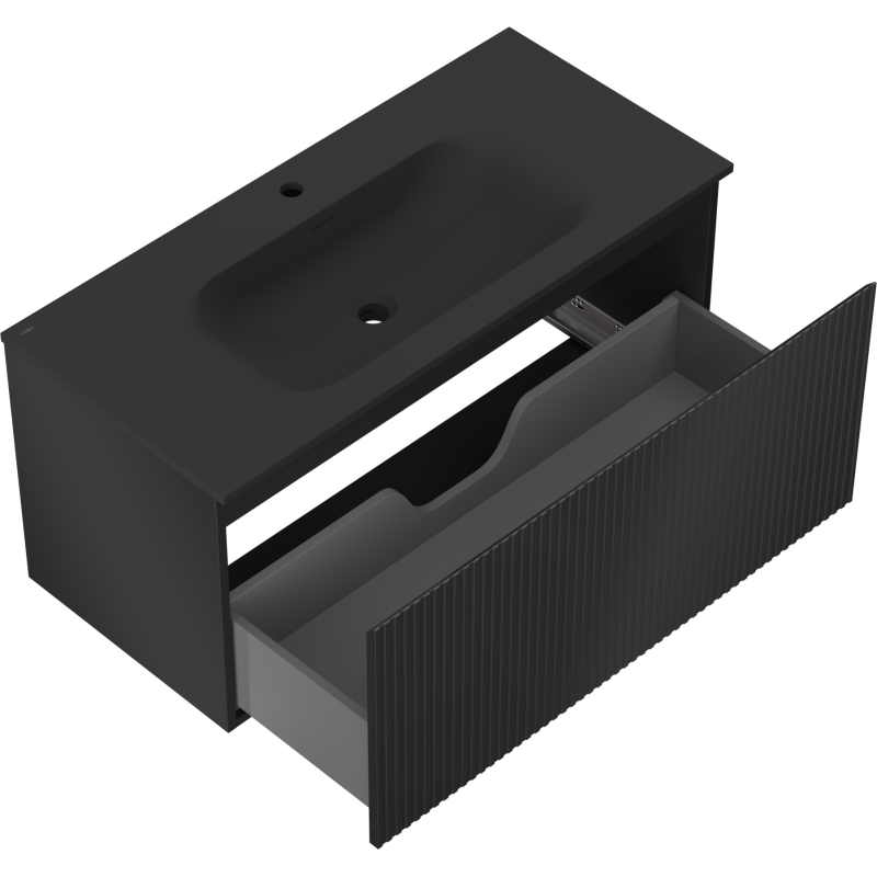 Mexen Rivel dulap de baie 100 cm cu chiuvetă Vela, 1 sertar, canelat, negru mat - 91A20-10047-1-BF71-W23M71
