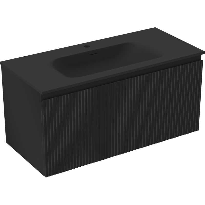 Mexen Rivel dulap de baie 100 cm cu chiuvetă Vela, 1 sertar, canelat, negru mat - 91A20-10047-1-BF71-W23M71