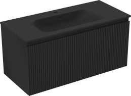 Mexen Rivel 100 cm-es fürdőszobai szekrény Vela mosdóval, 1 fiók, bordázott, fekete matt - 91A20-10047-1-BF71-W23M71