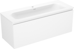 Mexen Rivel fürdőszobai szekrény 120 cm Vela mosdóval, 1 fiókos, domború, fehér matt - 91A20-12047-1-BF01-W23M01