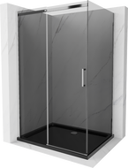 Mexen Omega tolóajtós zuhanykabin 100 x 80 cm, grafit, króm + Flat zuhanytálca, fekete - 825-100-080-01-40-4070