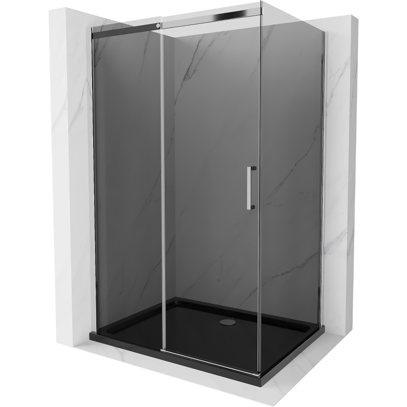 Mexen Omega cabină de duș extensibilă 100 x 90 cm, Grafit, Crom + cadă de duș Flat, Neagră - 825-100-090-01-40-4070