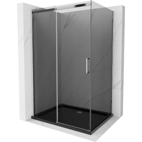 Mexen Omega cabina de duș culisantă 100 x 90 cm, grafit, crom + cadă Flat, negru - 825-100-090-01-40-4070