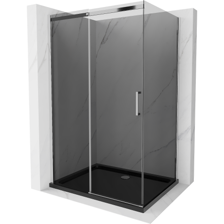 Mexen Omega cabină de duș extensibilă 100 x 90 cm, Grafit, Crom + cadă de duș Flat, Neagră - 825-100-090-01-40-4070