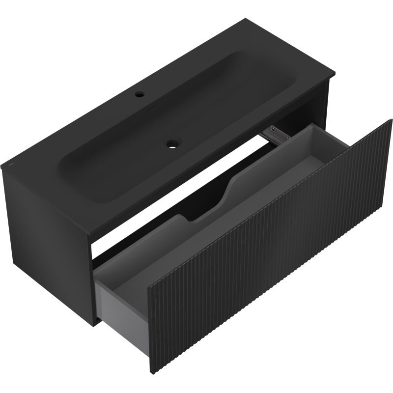 Mexen Rivel dulap baie 120 cm cu lavoar Vela, 1 sertar, riflat, negru mat - 91A20-12047-1-BF71-W23M71