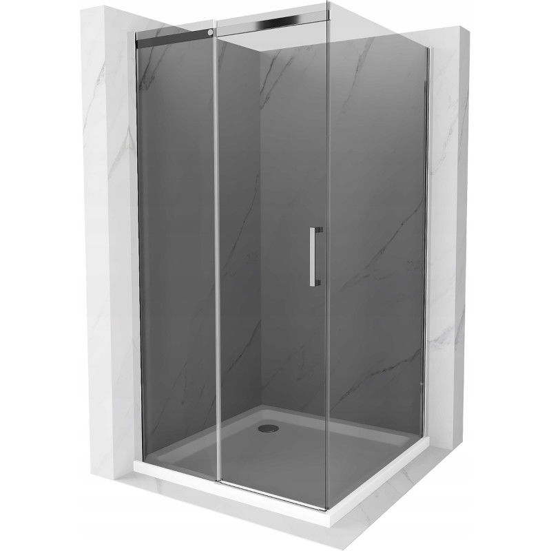 Mexen Omega cabina de duș glisantă 100 x 100 cm, grafit, crom + cadă Flat, alb - 825-100-100-01-40-4010