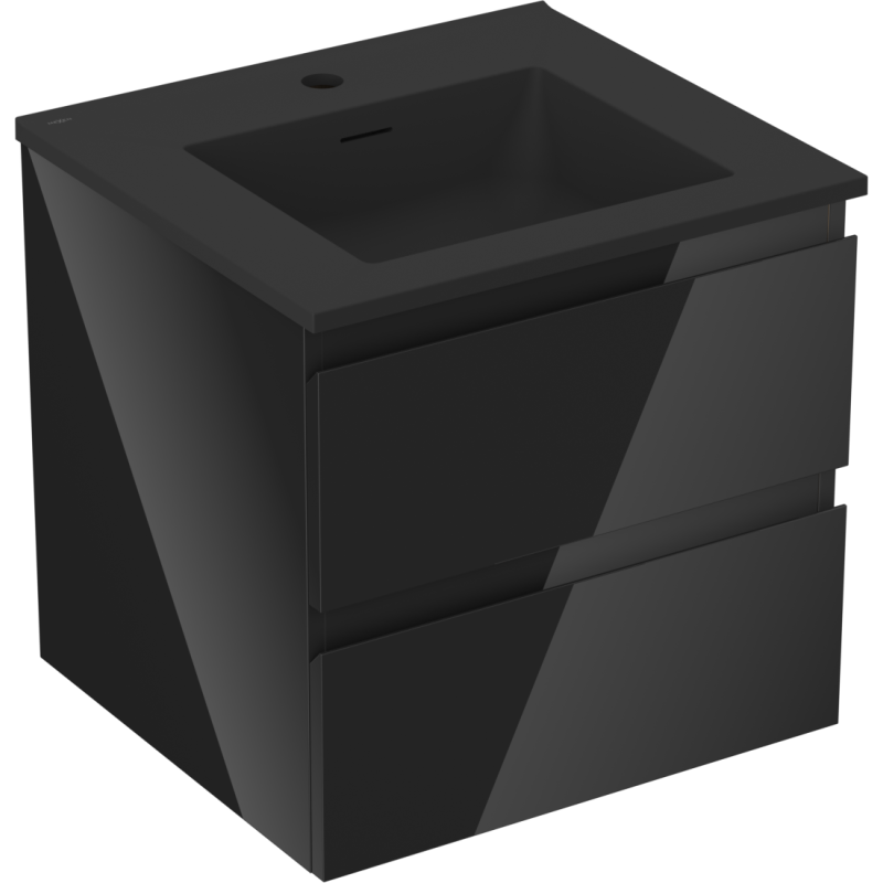 Mexen Orio 50 cm-es fürdőszobai szekrény Otis mosdóval, 2 fiókkal, fényes fekete/matt fekete - 91A10-05047-2-BFF70-W18M71