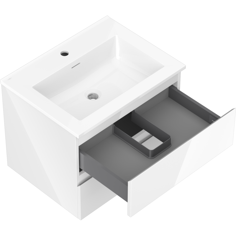 Mexen Orio dulap de baie 60 cm cu lavoar Otis, 2 sertare, alb lucios - 91A10-06047-2-BFF00-W18M00