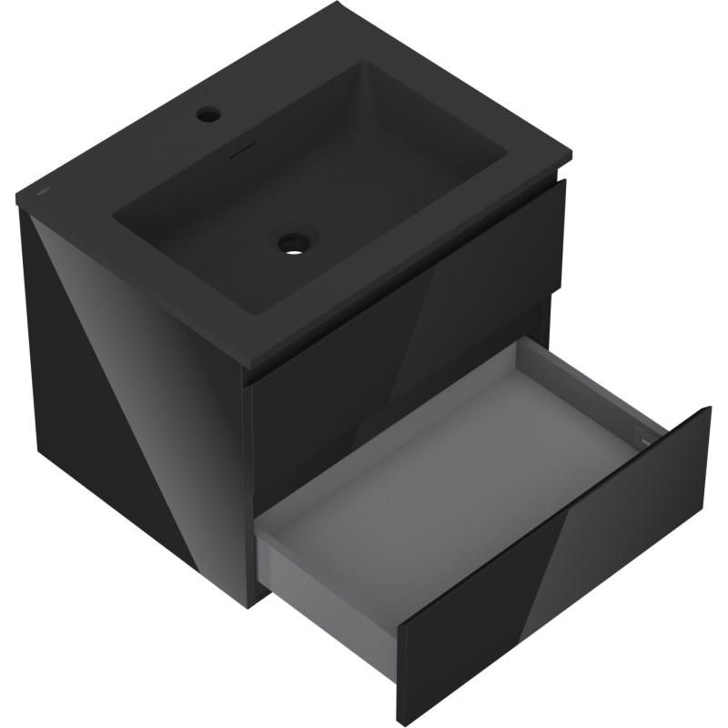 Mexen Orio 60 cm-es fürdőszobai szekrény Otis mosdóval, 2 fiók, fekete fényes/fekete matt - 91A10-06047-2-BFF70-W18M71