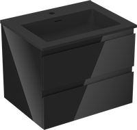 Mexen Orio 60 cm-es fürdőszobaszekrény Otis mosdóval, 2 fiókos, fekete fényes/fekete matt - 91A10-06047-2-BFF70-W18M71