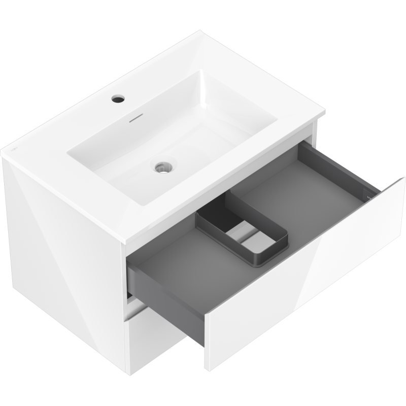 Mexen Orio fürdőszobai szekrény 70 cm mosdóval Otis, 2 fiók, fehér fényes - 91A10-07047-2-BFF00-W18M00