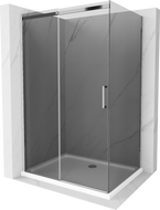Mexen Omega cabină de duș glisantă 130 x 100 cm, grafit, crom + cadă Flat, alb - 825-130-100-01-40-4010