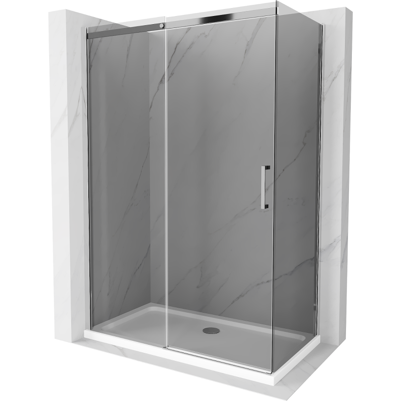 Mexen Omega cabina de duș glisantă 140 x 80 cm, grafit, crom + cadă de duș Flat, alb - 825-140-080-01-40-4010