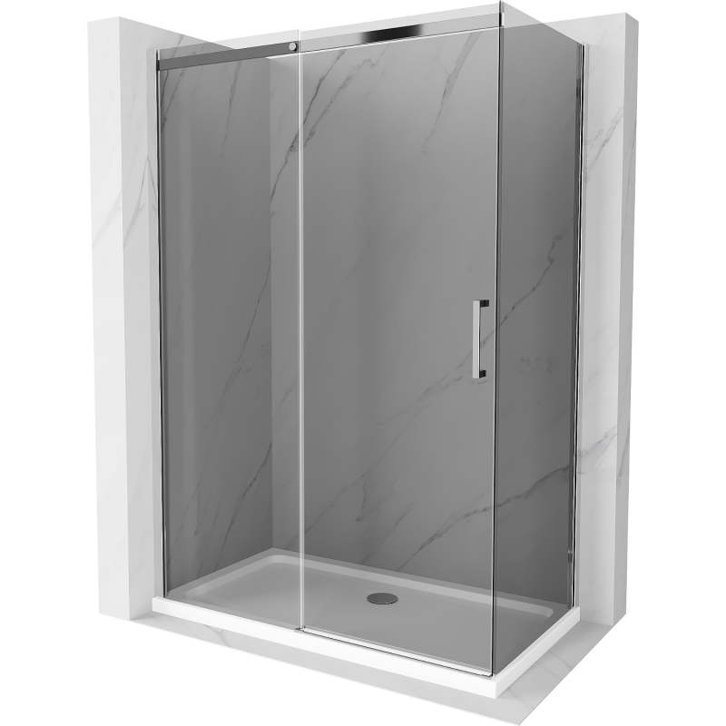 Mexen Omega cabină de duș glisantă 140 x 80 cm, grafit, crom + cadă Flat, alb - 825-140-080-01-40-4010