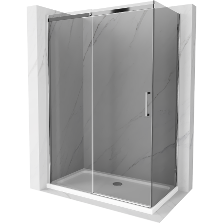 Mexen Omega tolóajtós zuhanykabin 140 x 80 cm, grafit, króm + Flat zuhanytálca, fehér - 825-140-080-01-40-4010