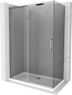 Mexen Omega tolóajtós zuhanykabin 140 x 80 cm, grafit, króm + Flat zuhanytálca, fehér - 825-140-080-01-40-4010
