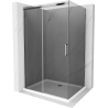 Mexen Omega 140 x 100 cm-es, grafit, króm zuhanykabin tolóajtóval + Flat zuhanytálca, fehér - 825-140-100-01-40-4010