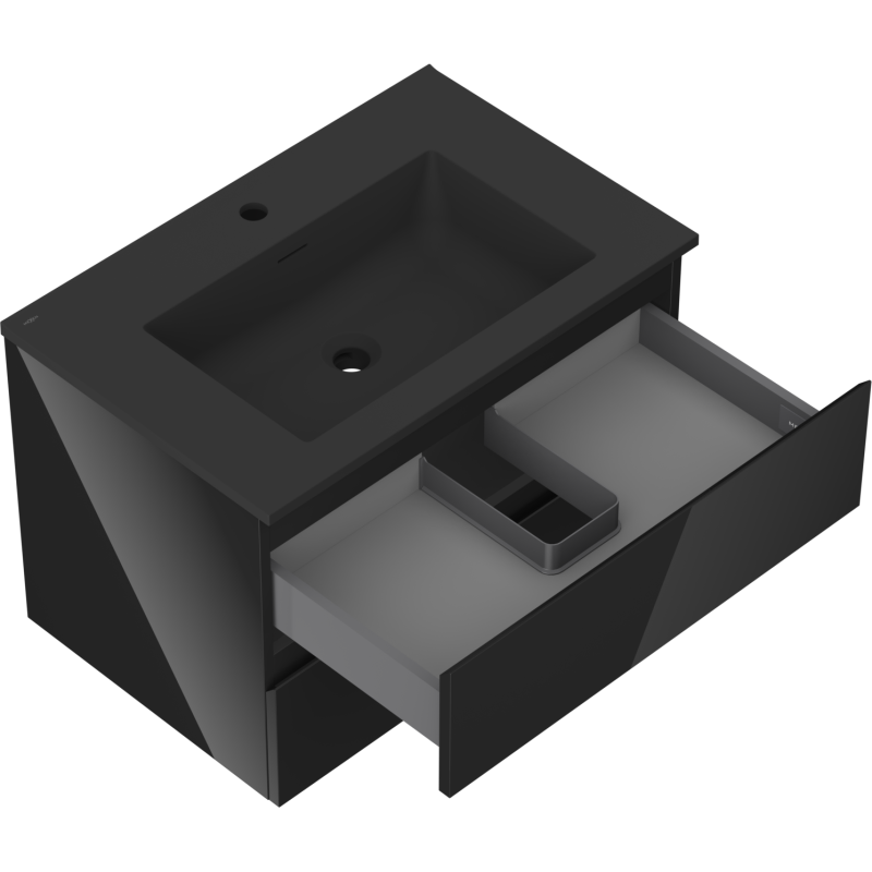 Mexen Orio 70 cm-es fürdőszobaszekrény Otis mosdóval, 2 fiók, fekete fényes/fekete matt - 91A10-07047-2-BFF70-W18M71
