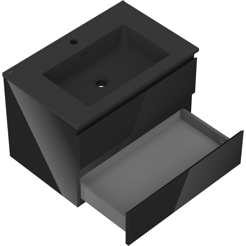 Mexen Orio 70 cm-es fürdőszobaszekrény Otis mosdóval, 2 fiók, fekete fényes/fekete matt - 91A10-07047-2-BFF70-W18M71