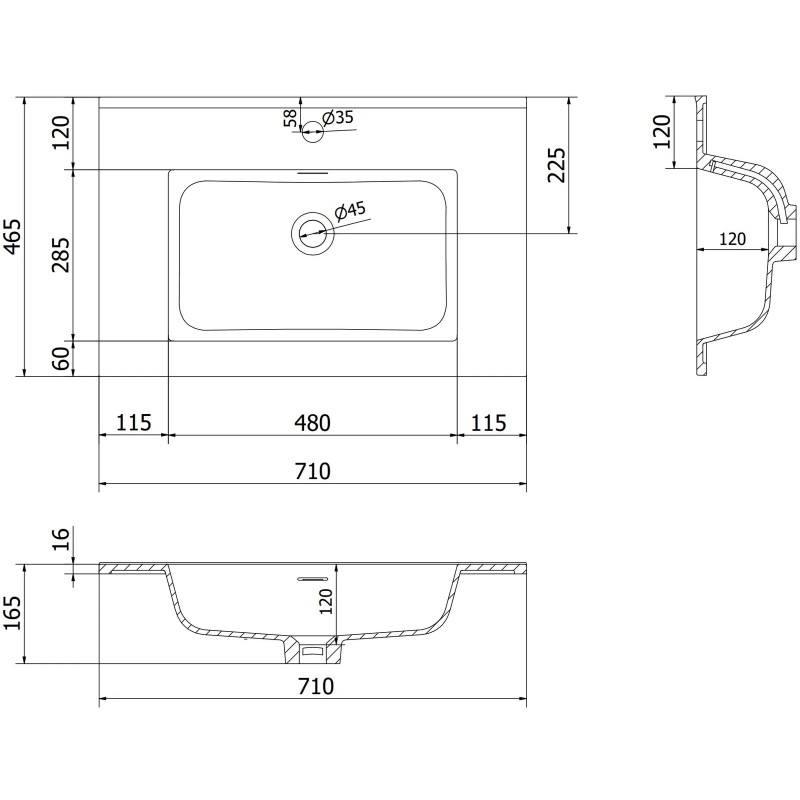 Mexen Orio fürdőszobai szekrény 70 cm mosdóval Otis, 2 fiók, fekete matt - 91A10-07047-2-BFF71-W18M71