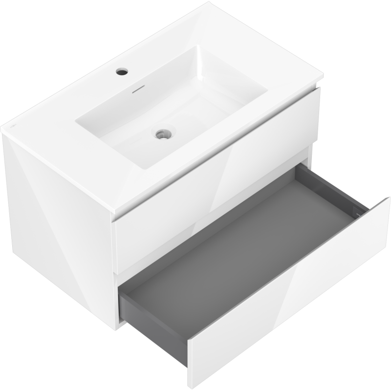 Mexen Orio fürdőszobaszekrény 80 cm mosdóval Otis, 2 fiókos, fehér fényes - 91A10-08047-2-BFF00-W18M00