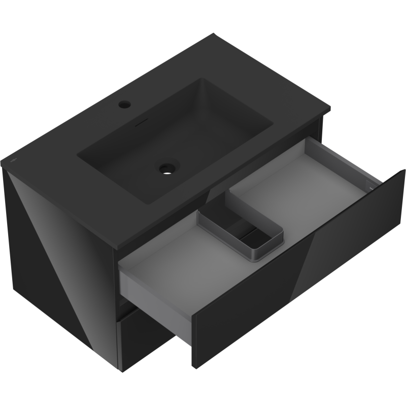 Mexen Orio 80 cm-es fürdőszobai szekrény Otis mosdóval, 2 fiók, fekete fényes/fekete matt - 91A10-08047-2-BFF70-W18M71