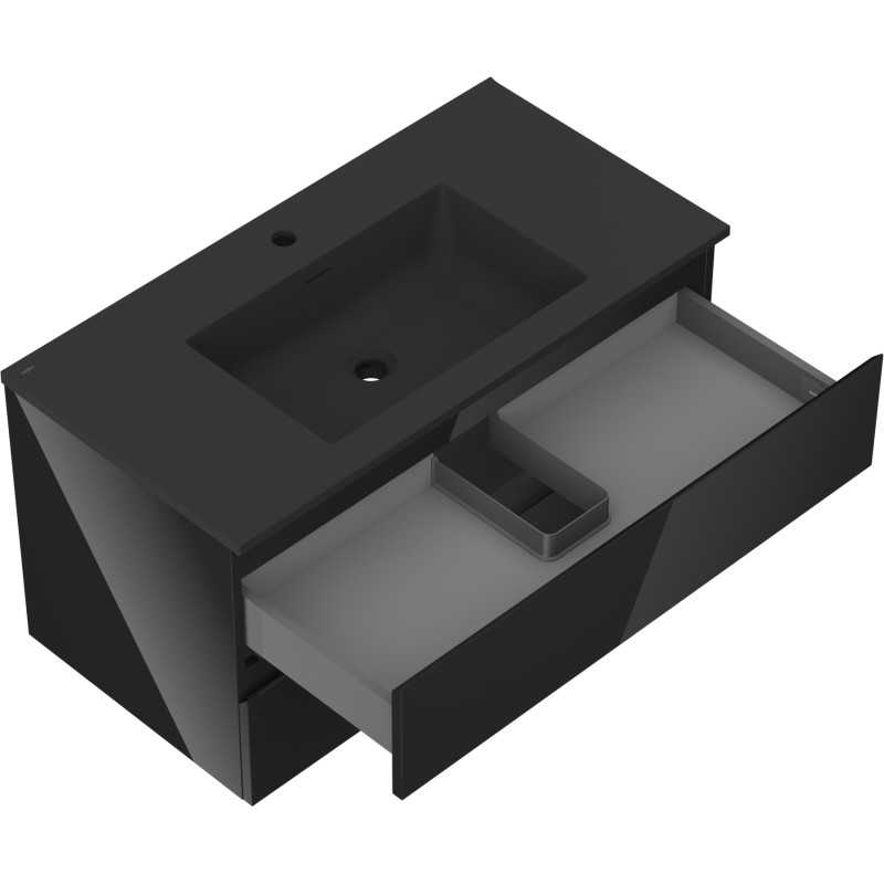 Mexen Orio dulap de baie 90 cm cu lavoar Otis, 2 sertare, negru lucios/negru mat - 91A10-09047-2-BFF70-W18M71