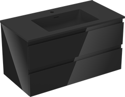 Mexen Orio fürdőszobai szekrény 90 cm-es Otis mosdóval, 2 fiók, fekete fényes/fekete matt - 91A10-09047-2-BFF70-W18M71